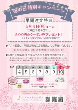 母の日特別キャンペーン|「ハーベスト　ガーデン」　（山口県萩市の花屋）のブログ